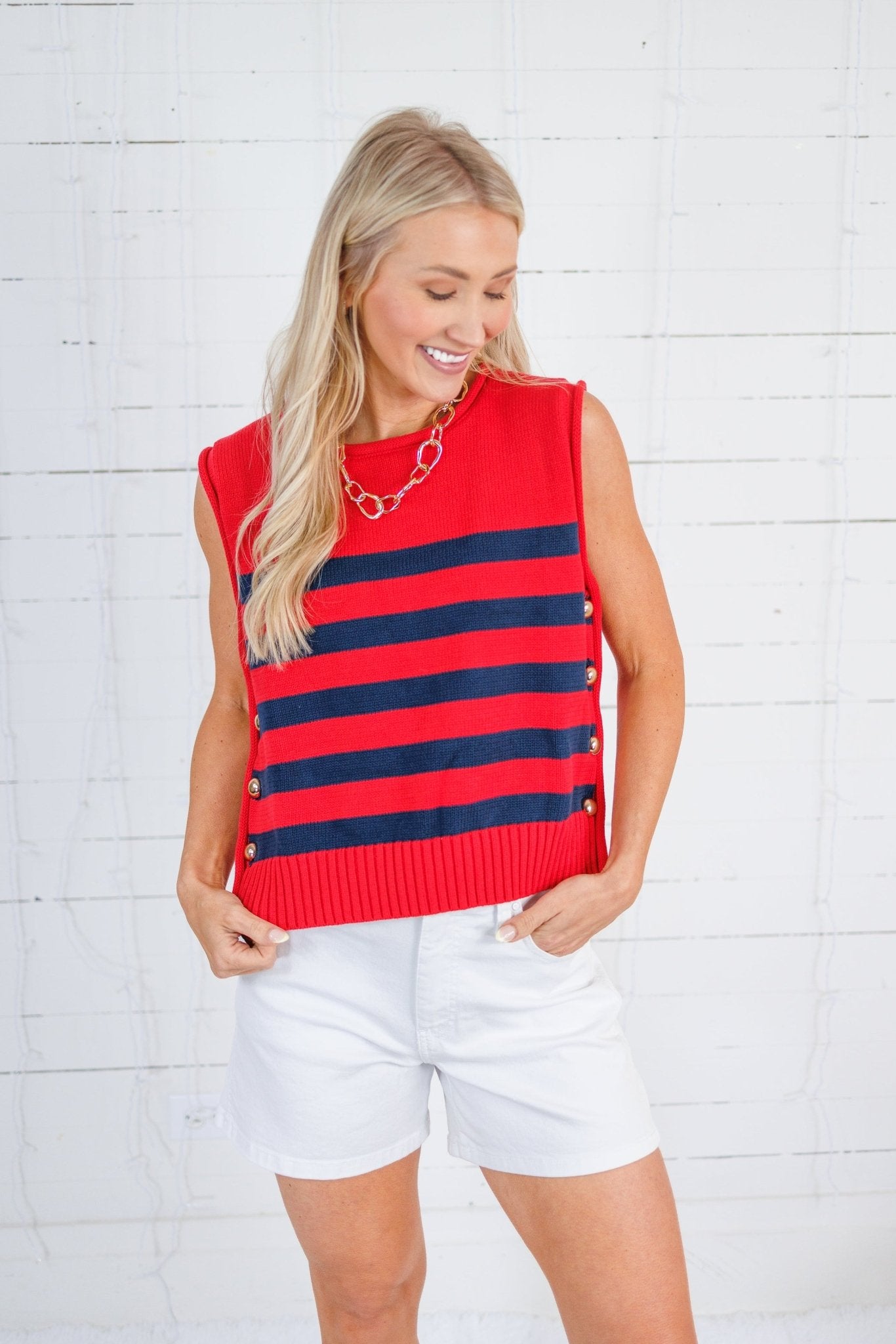 Newton Red + Navy Stripes Sweater Vest Entro