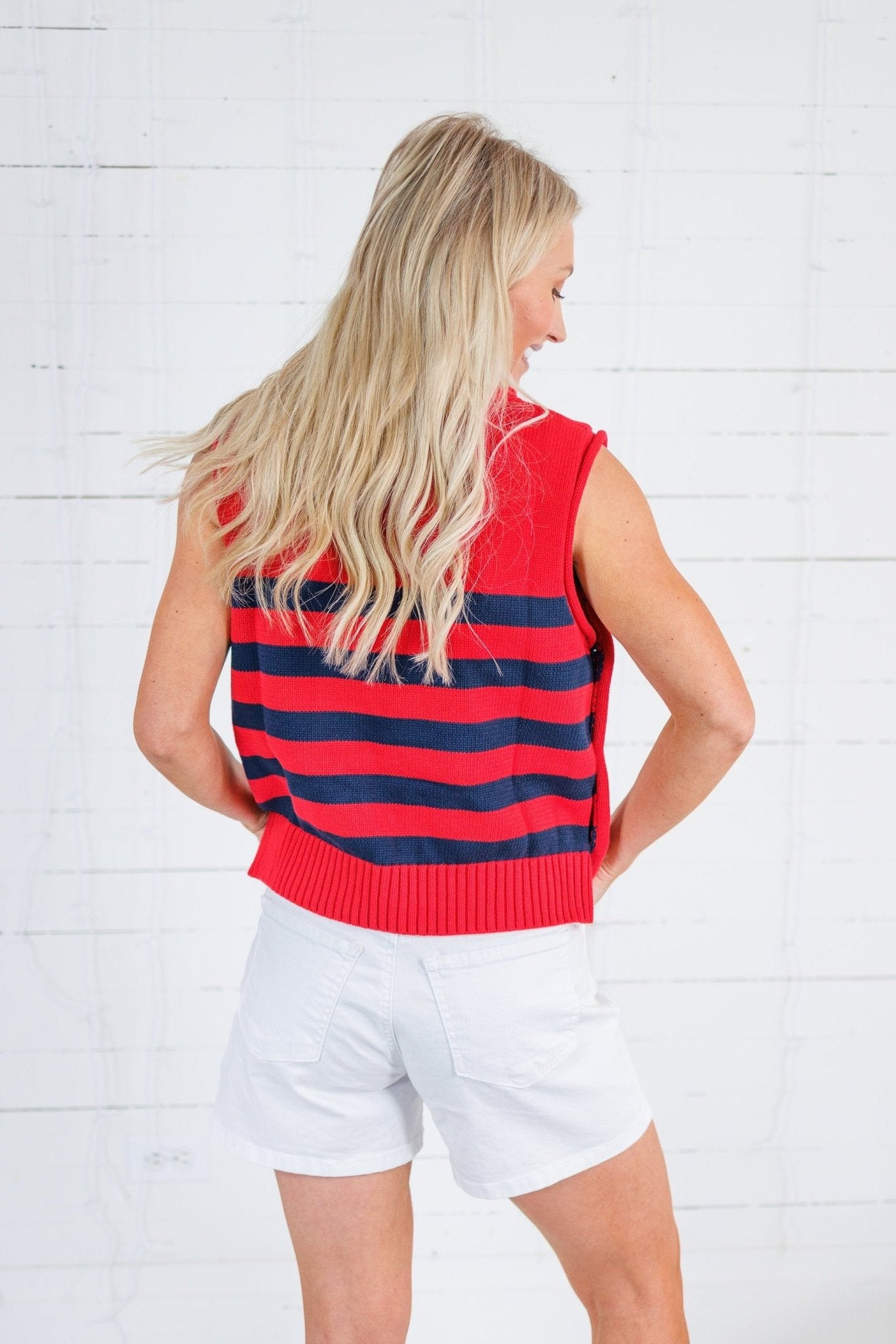 Newton Red + Navy Stripes Sweater Vest Entro