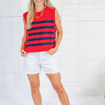 Newton Red + Navy Stripes Sweater Vest Entro