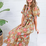 Nola Cinnamon Brown Floral Maxi Dress Entro
