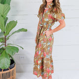 Nola Cinnamon Brown Floral Maxi Dress Entro