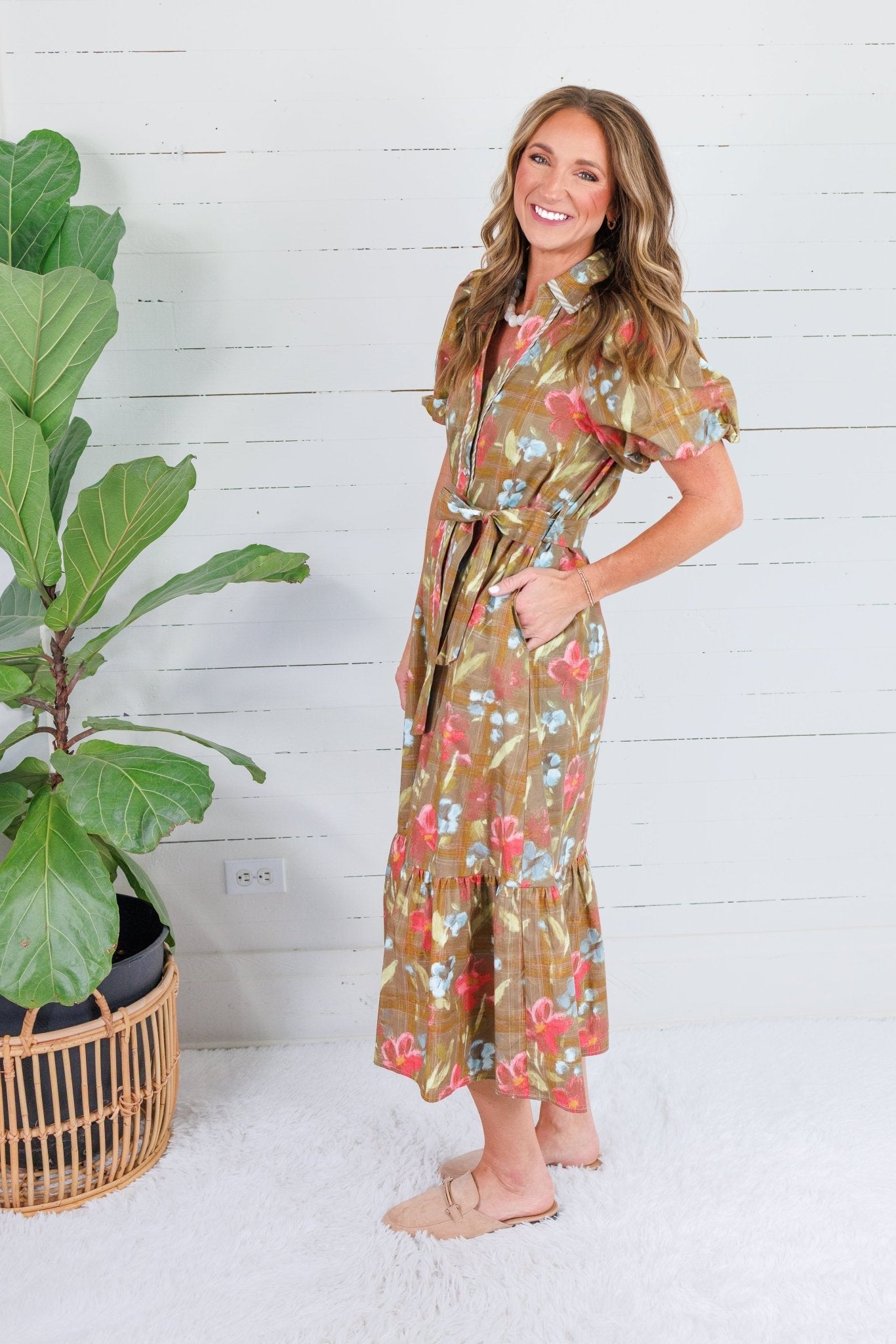 Nola Cinnamon Brown Floral Maxi Dress Entro