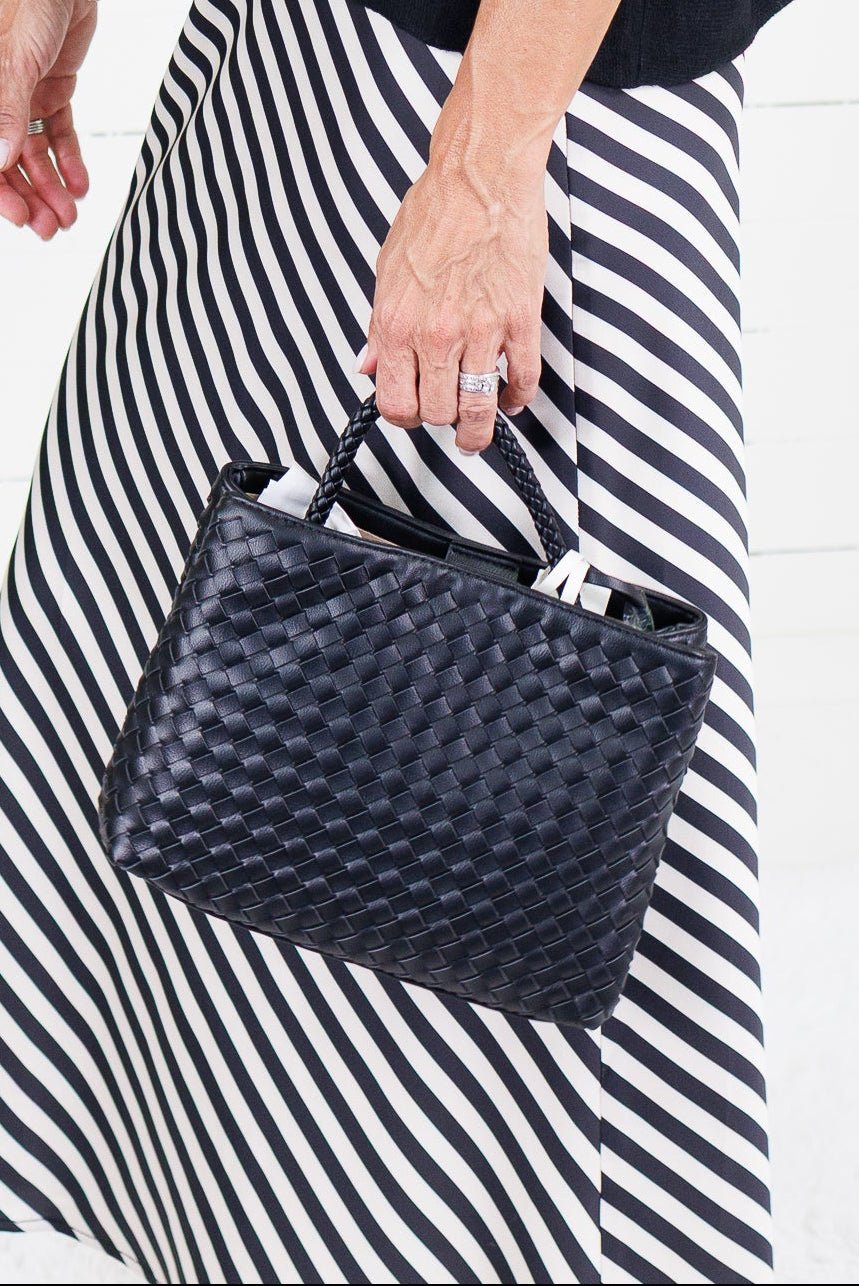 Nova Black Hand Woven Top Handle Bag