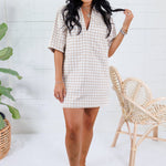 Ollie Oatmeal Check Pocket Shift Dress Karlie