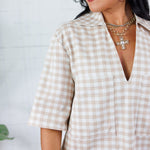 Ollie Oatmeal Check Pocket Shift Dress Karlie