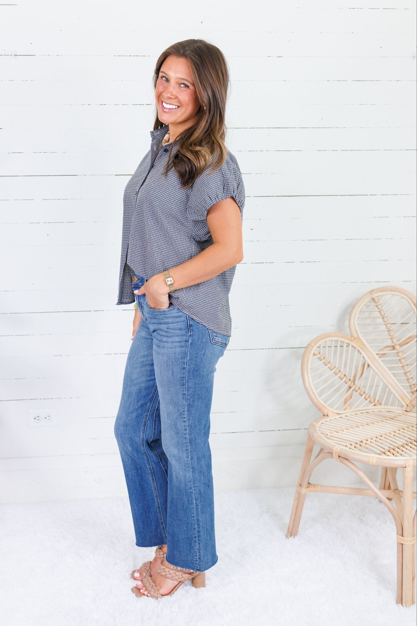 Olly Navy Micro Plaid Top