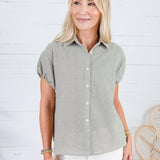 Olly Olive + Ecru Micro Plaid Top