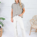 Olly Olive + Ecru Micro Plaid Top