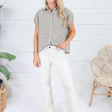 Olly Olive + Ecru Micro Plaid Top