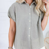 Olly Olive + Ecru Micro Plaid Top