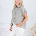 Olly Olive + Ecru Micro Plaid Top