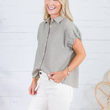 Olly Olive + Ecru Micro Plaid Top