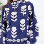O'Malley Navy Flower Turtleneck Sweater THML