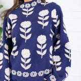 O'Malley Navy Flower Turtleneck Sweater THML