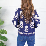 O'Malley Navy Flower Turtleneck Sweater THML