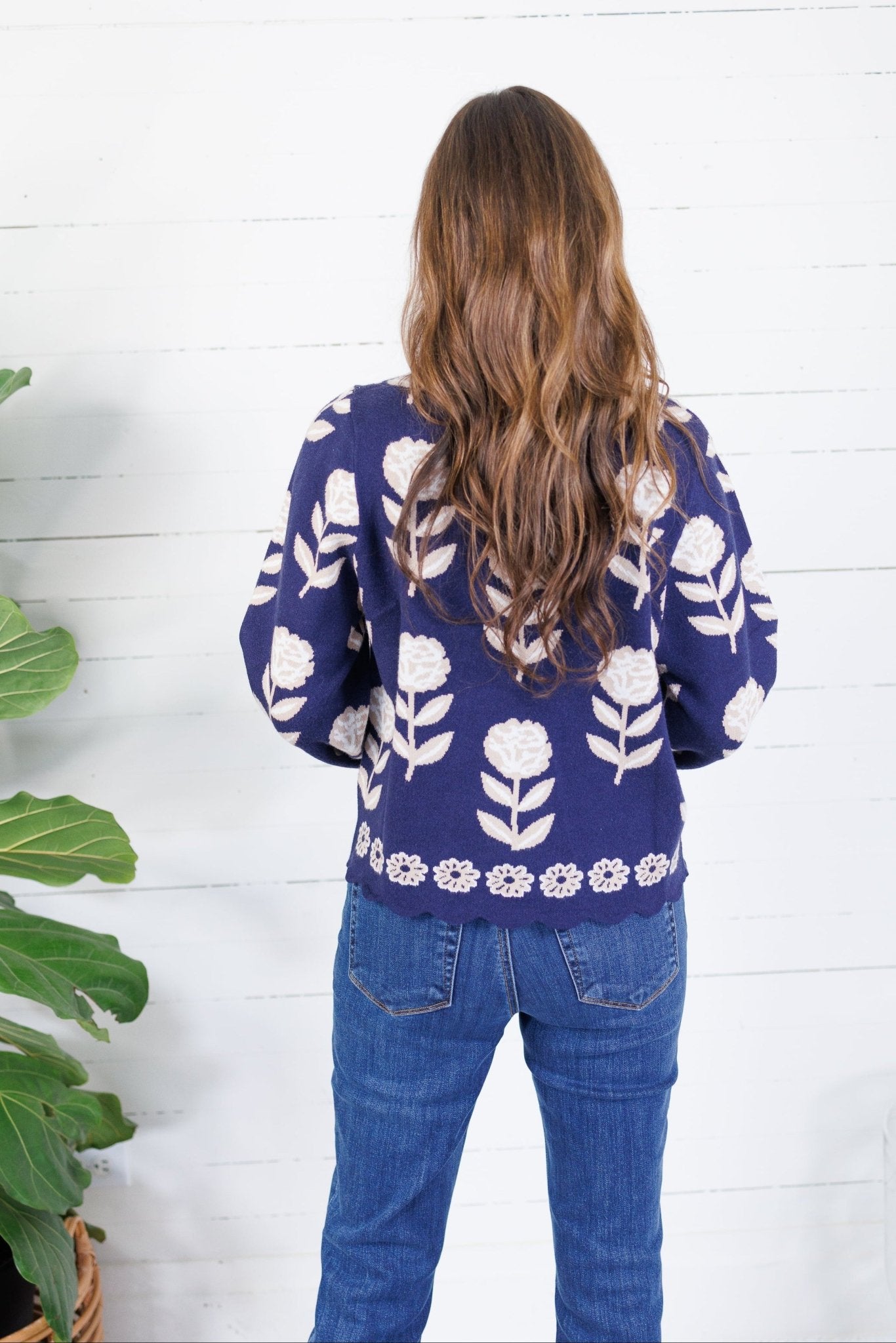 O'Malley Navy Flower Turtleneck Sweater THML