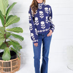 O'Malley Navy Flower Turtleneck Sweater THML
