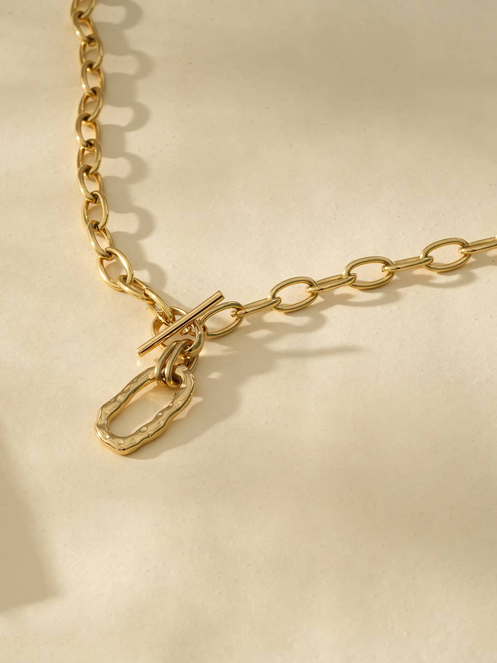 Open Front Gold Necklace With Hammered Oval Ring - A3 Accessories - Jewelry - Clover + Bee