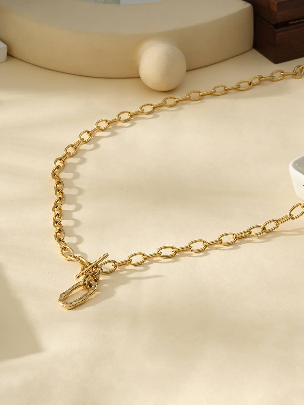 Open Front Gold Necklace With Hammered Oval Ring - A3 Accessories - Jewelry - Clover + Bee