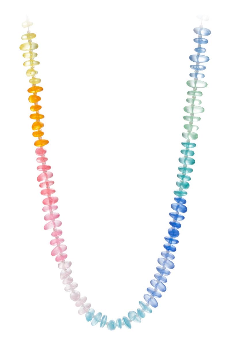Colorful beaded necklace on a white background