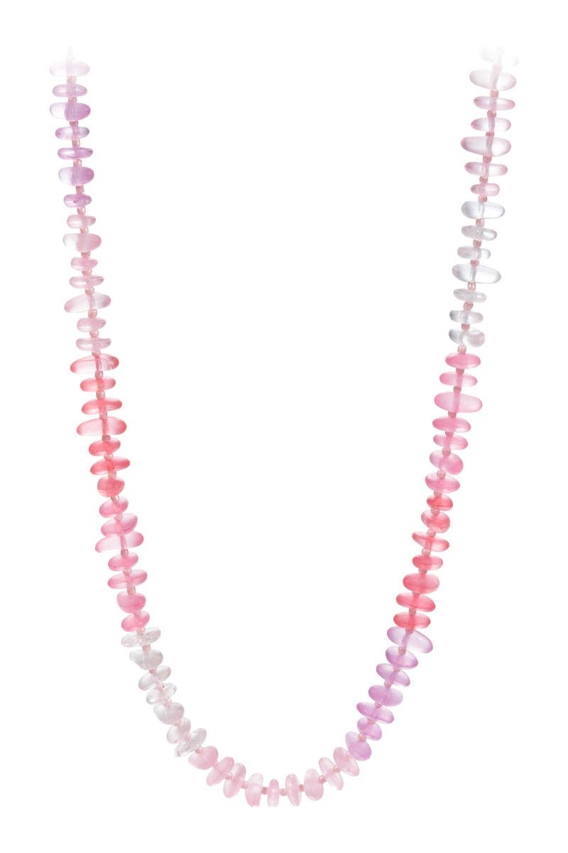 Necklace with pink and white beads on a white background