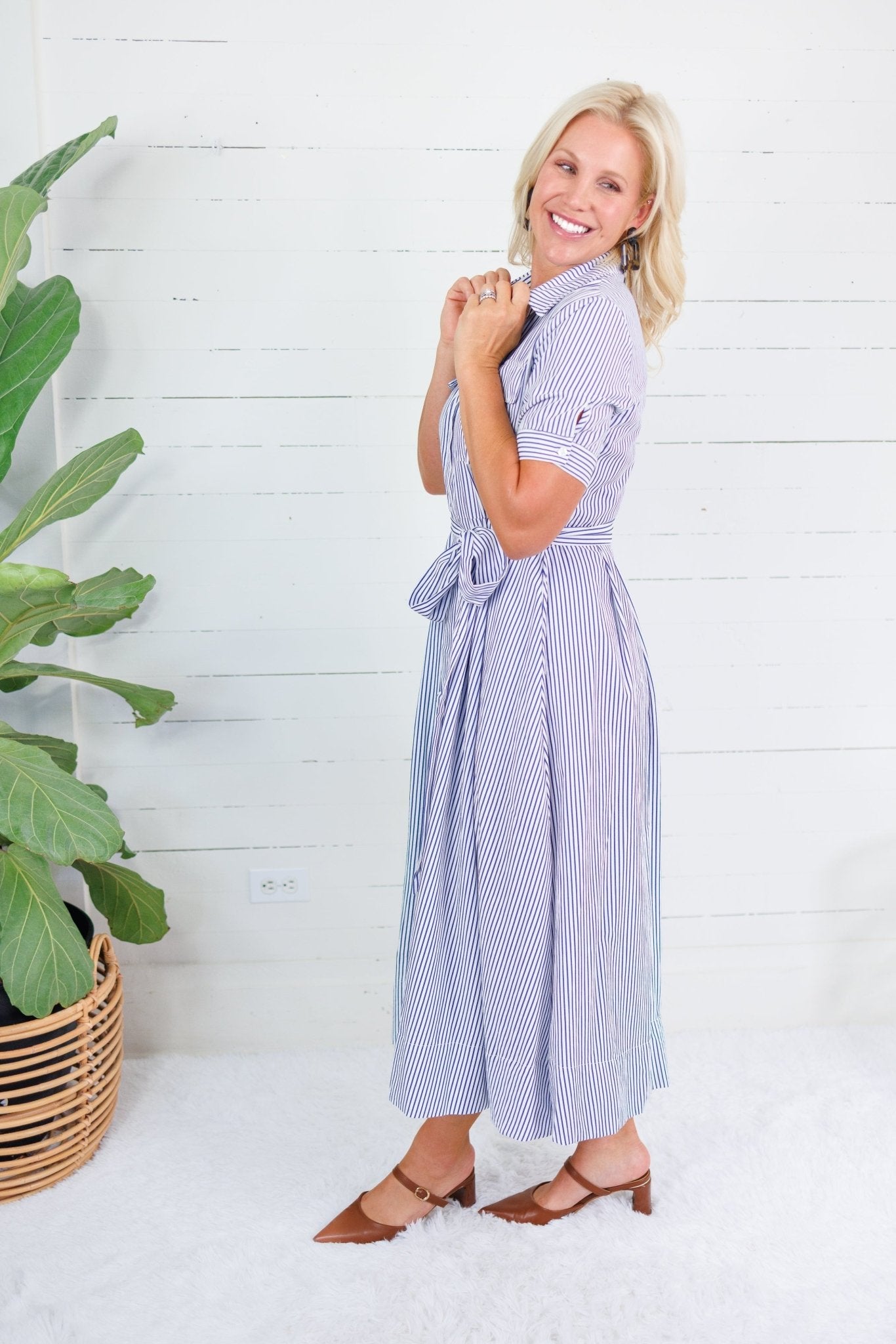 Oscar Navy + White Stripe Shirt Dress Allie Rose