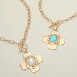 Oval Center Beaded Cross Pendant - A3 Accessories - Jewelry - Clover + Bee