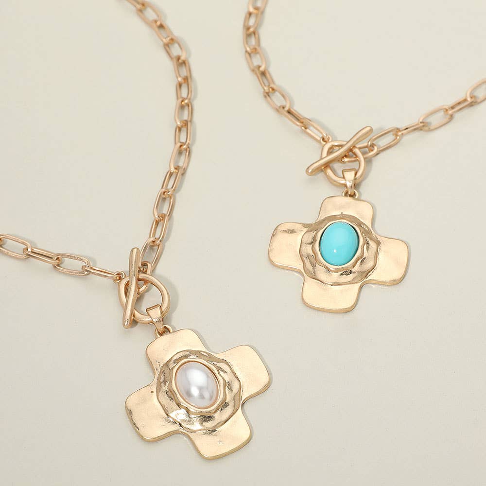 Oval Center Beaded Cross Pendant - A3 Accessories - Jewelry - Clover + Bee