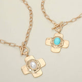 Oval Center Beaded Cross Pendant - A3 Accessories - Jewelry - Clover + Bee