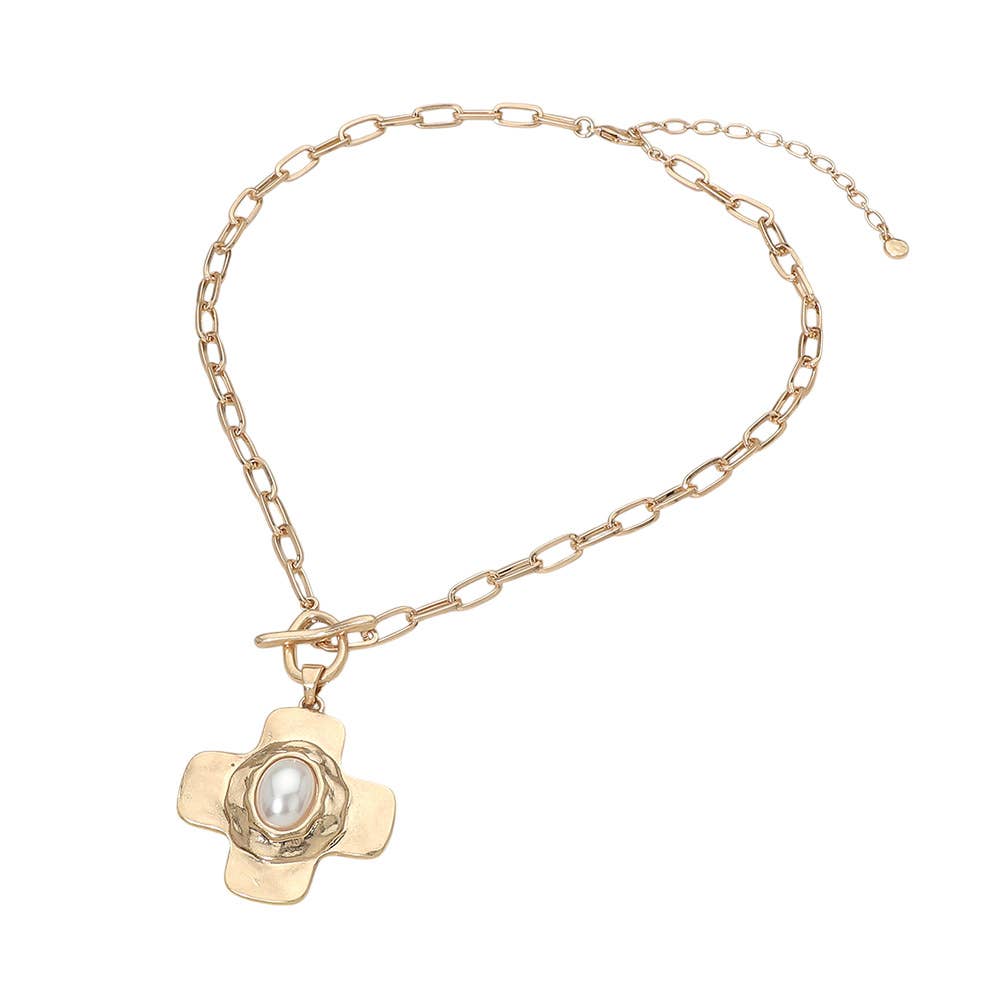 Oval Center Beaded Cross Pendant - A3 Accessories - Jewelry - Clover + Bee