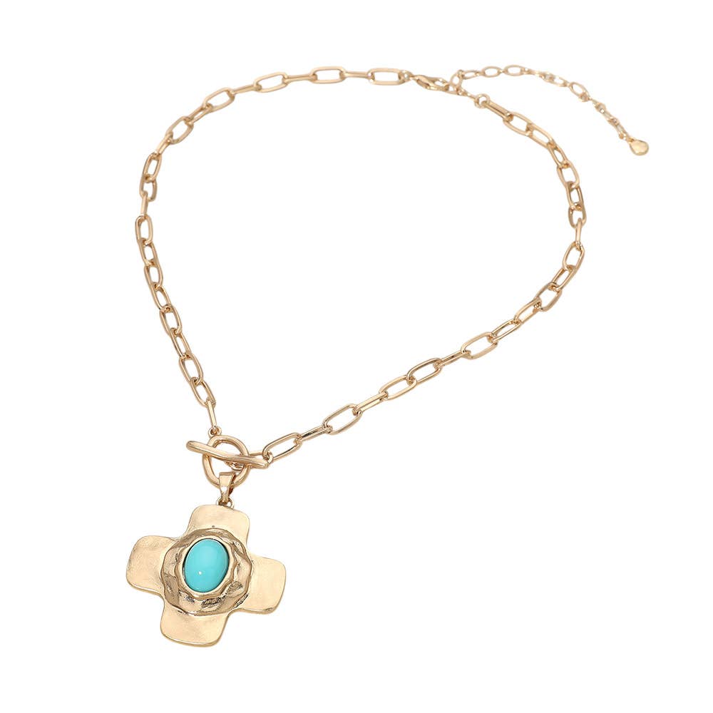 Oval Center Beaded Cross Pendant - A3 Accessories - Jewelry - Clover + Bee