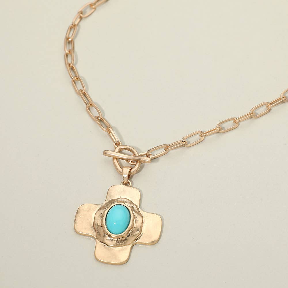 Oval Center Beaded Cross Pendant - A3 Accessories - Jewelry - Clover + Bee