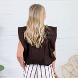 Benny Chocolate Poplin Bubble Hem Top