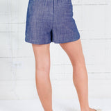 Pandola Chambray Blue Elastic Back Shorts