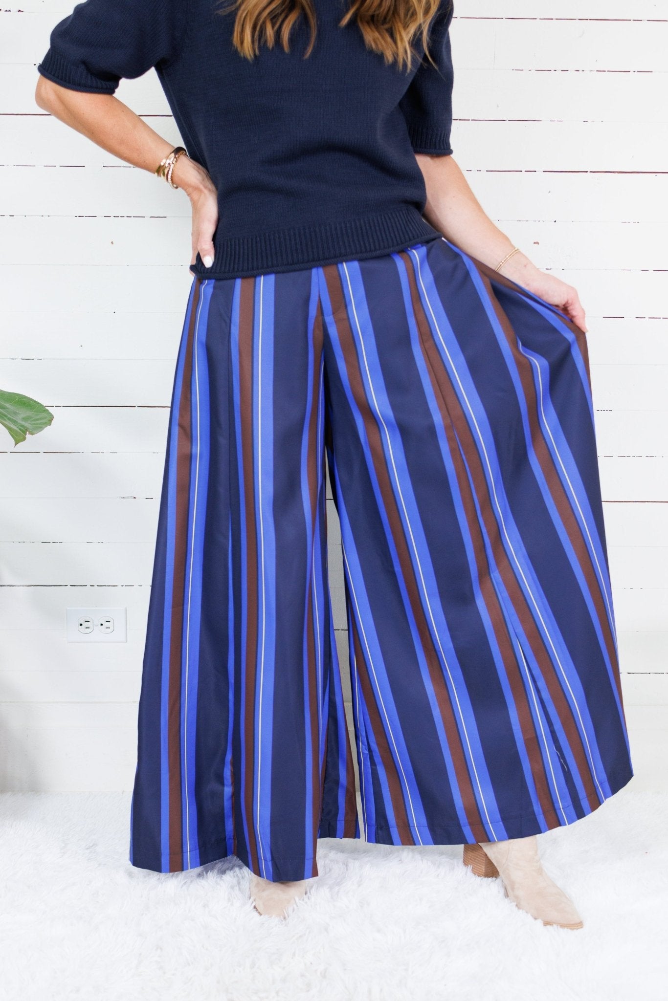 Paris Cobalt Stripe Palazzo Pants Glam