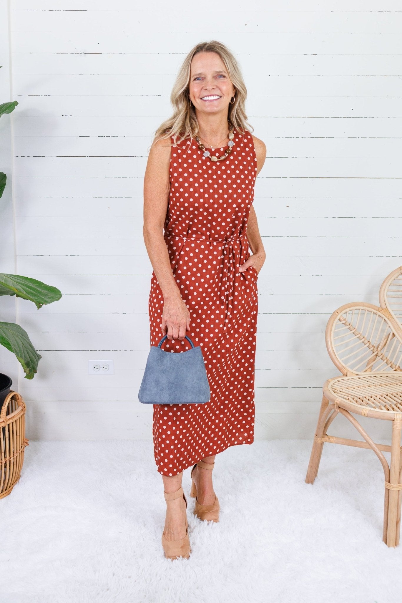 Parker Rust + White Dotty Maxi Dress