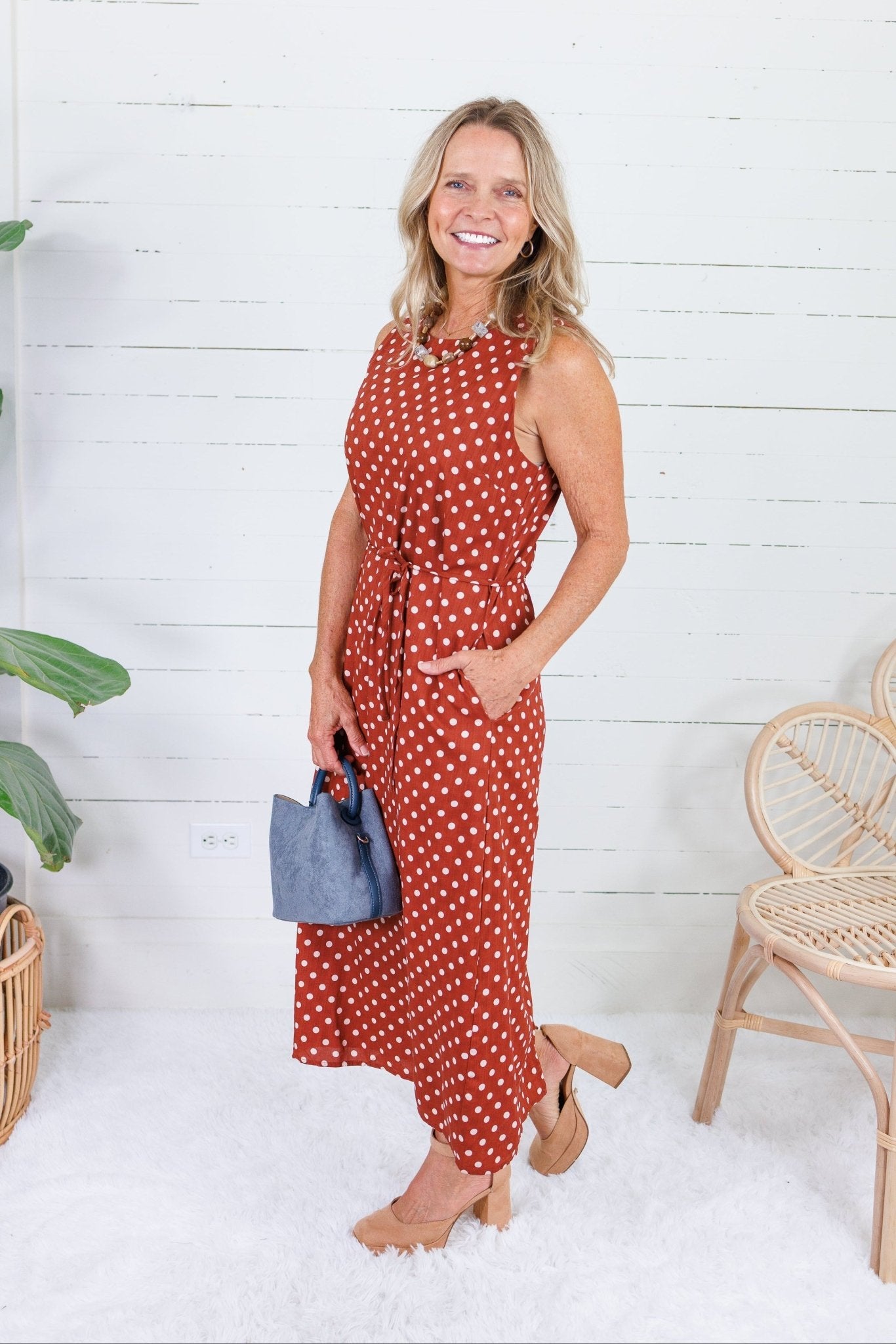 Parker Rust + White Dotty Maxi Dress