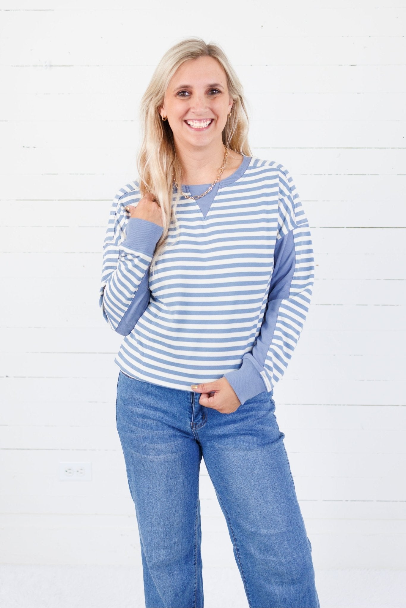 Parsons French Blue + Ivory French Terry Top Staccato