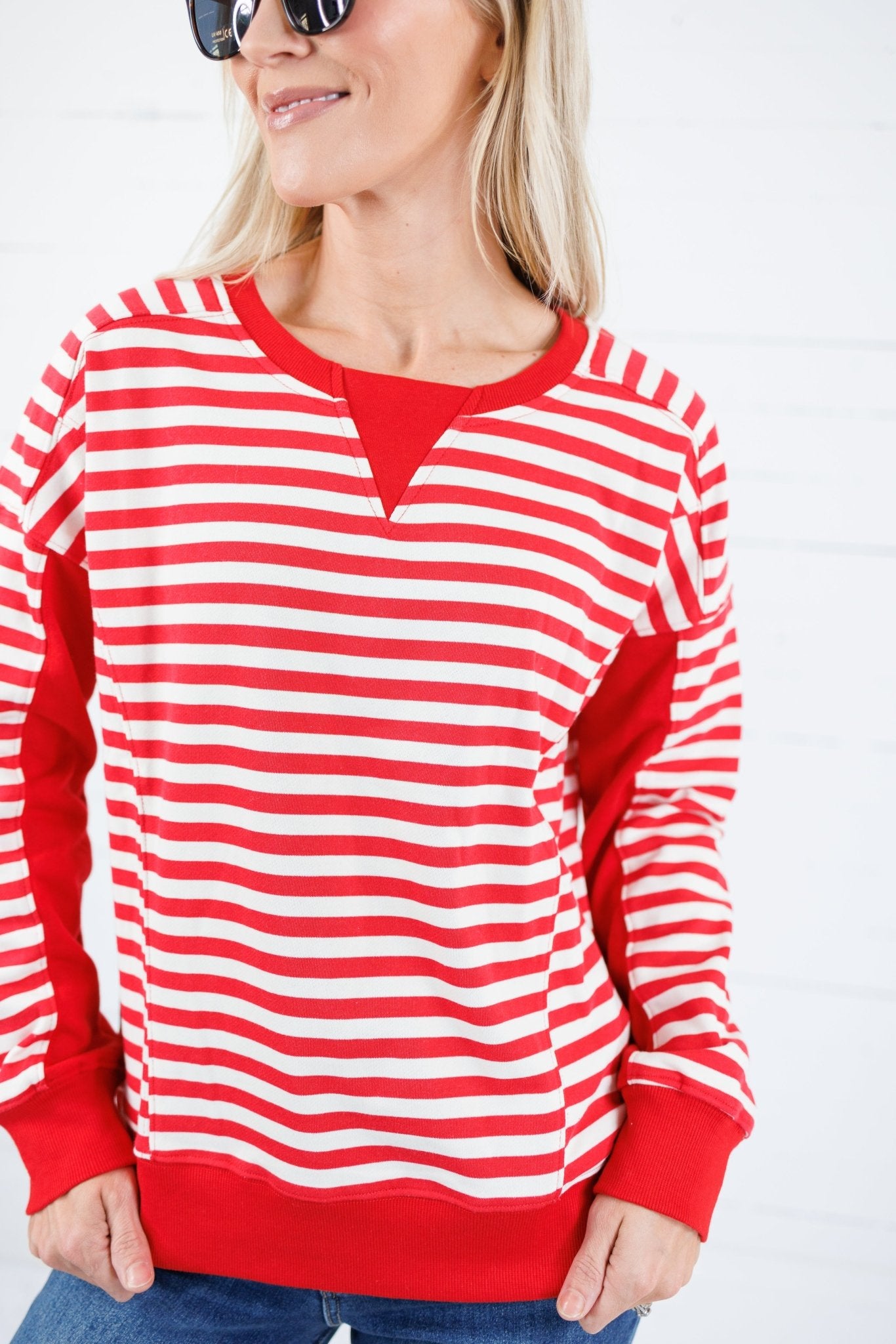 Parsons Red + Ivory French Terry Top Staccato