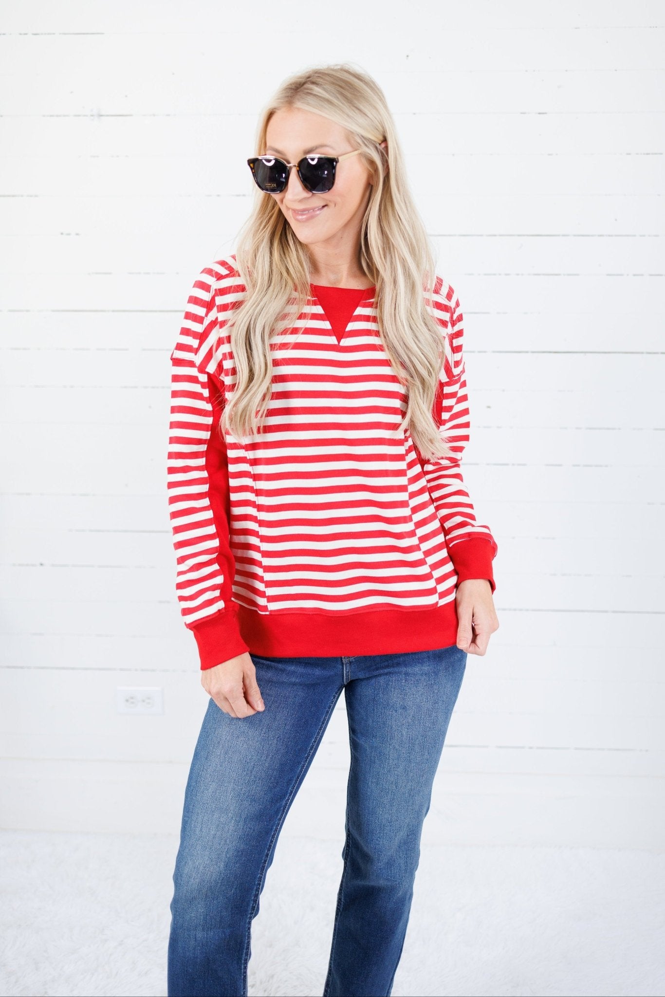 Parsons Red + Ivory French Terry Top Staccato