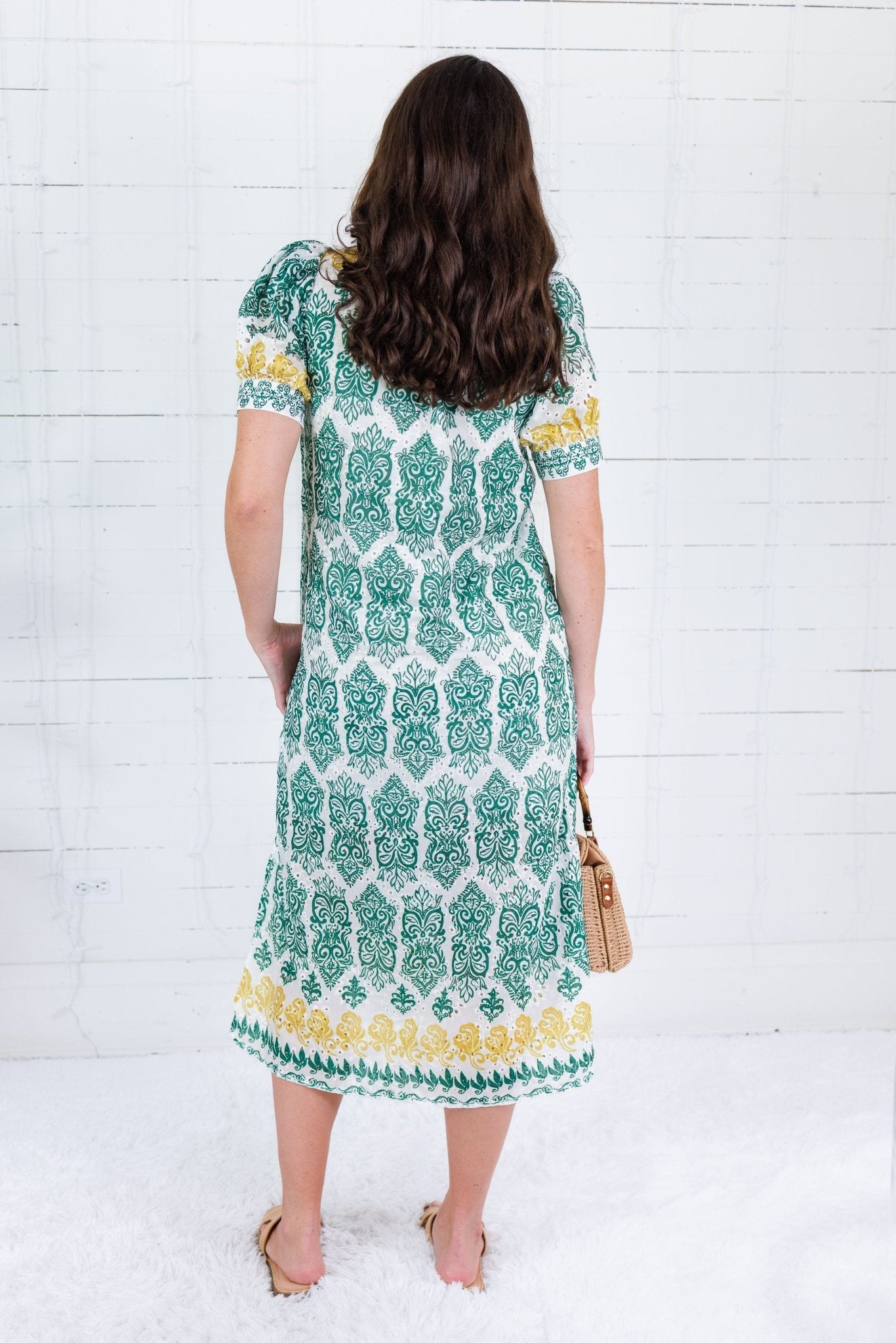 Parton Golden + Green Eyelet Dress
