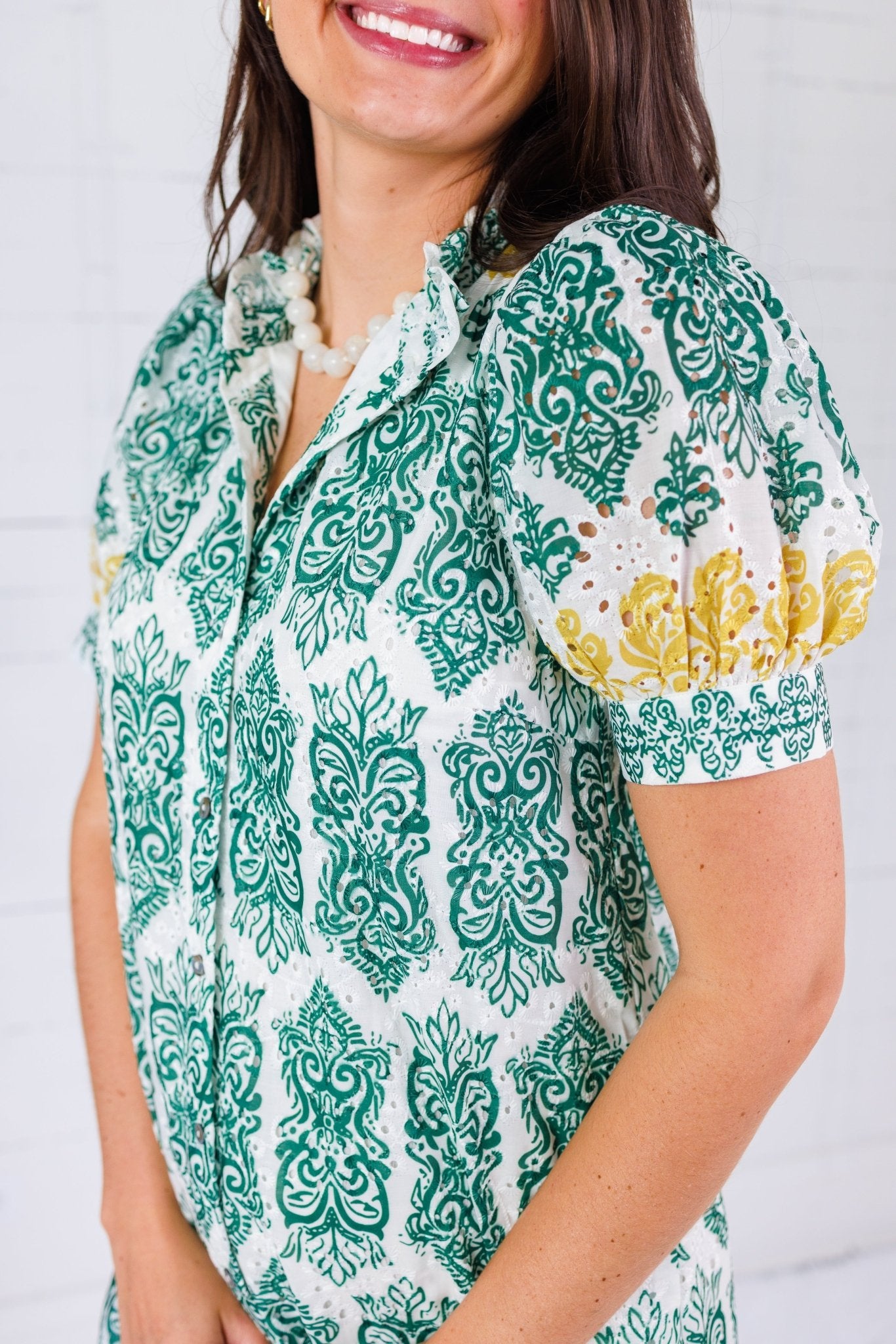 Parton Golden + Green Eyelet Dress