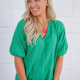 Parton Kelly Green Gauze Mini Dress Elan