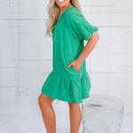 Parton Kelly Green Gauze Mini Dress Elan