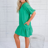 Parton Kelly Green Gauze Mini Dress Elan