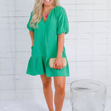 Parton Kelly Green Gauze Mini Dress Elan