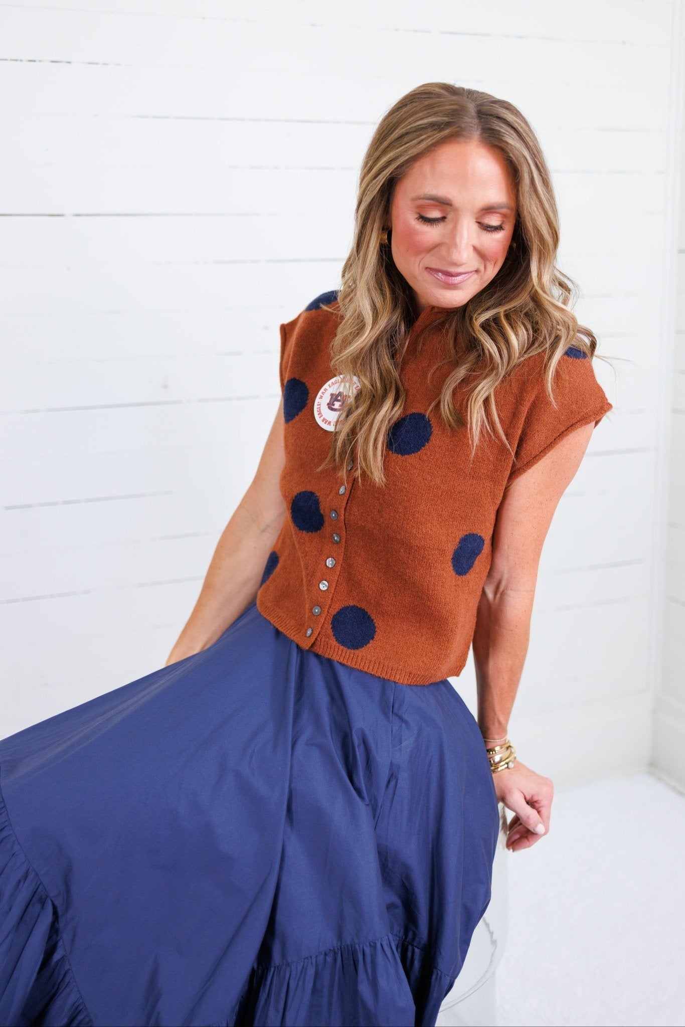 Paschal Rust + Navy Dot Cap Sleeve Sweater Entro