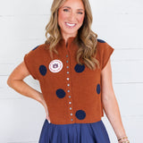 Paschal Rust + Navy Dot Cap Sleeve Sweater Entro