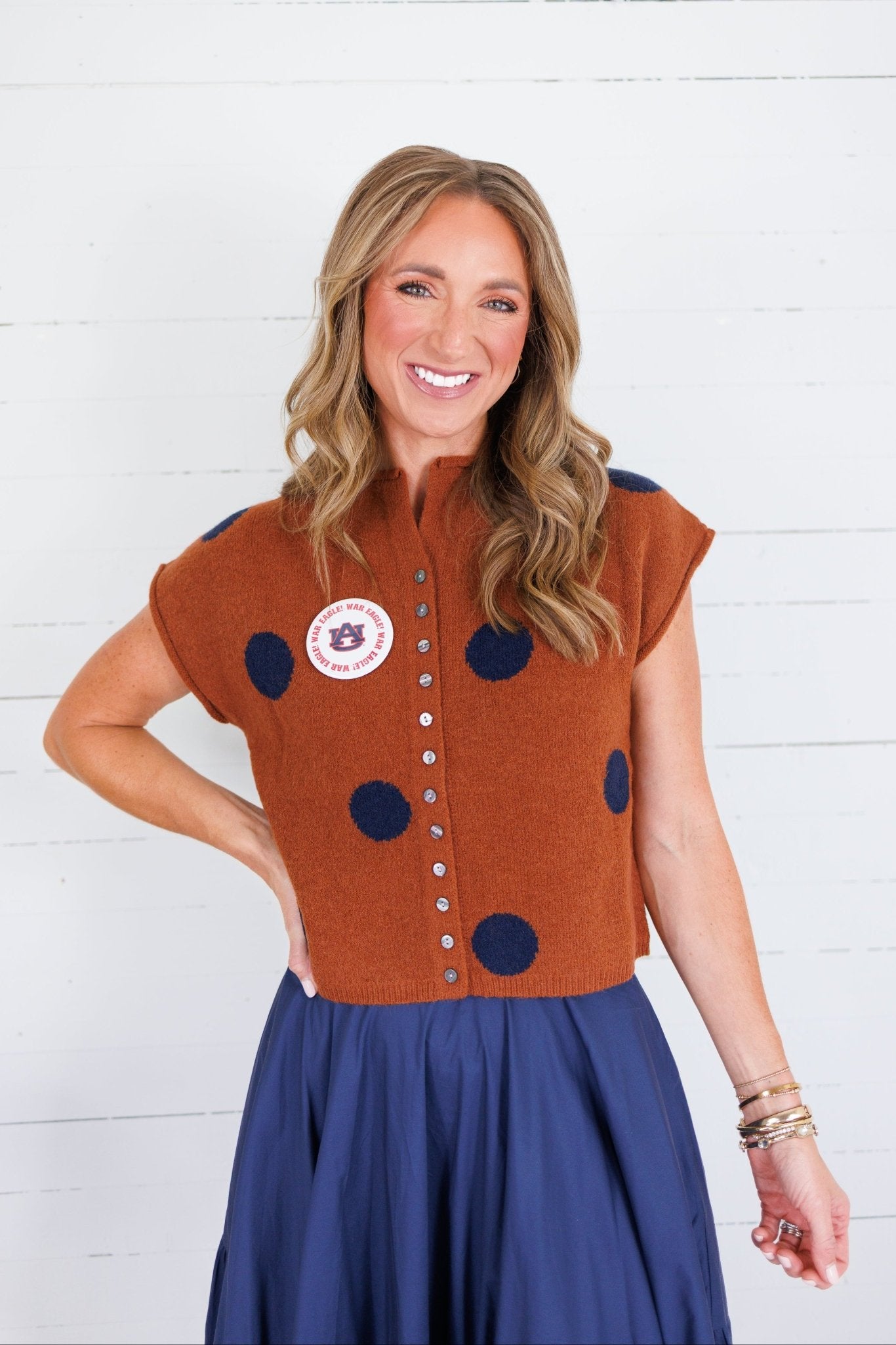 Paschal Rust + Navy Dot Cap Sleeve Sweater Entro