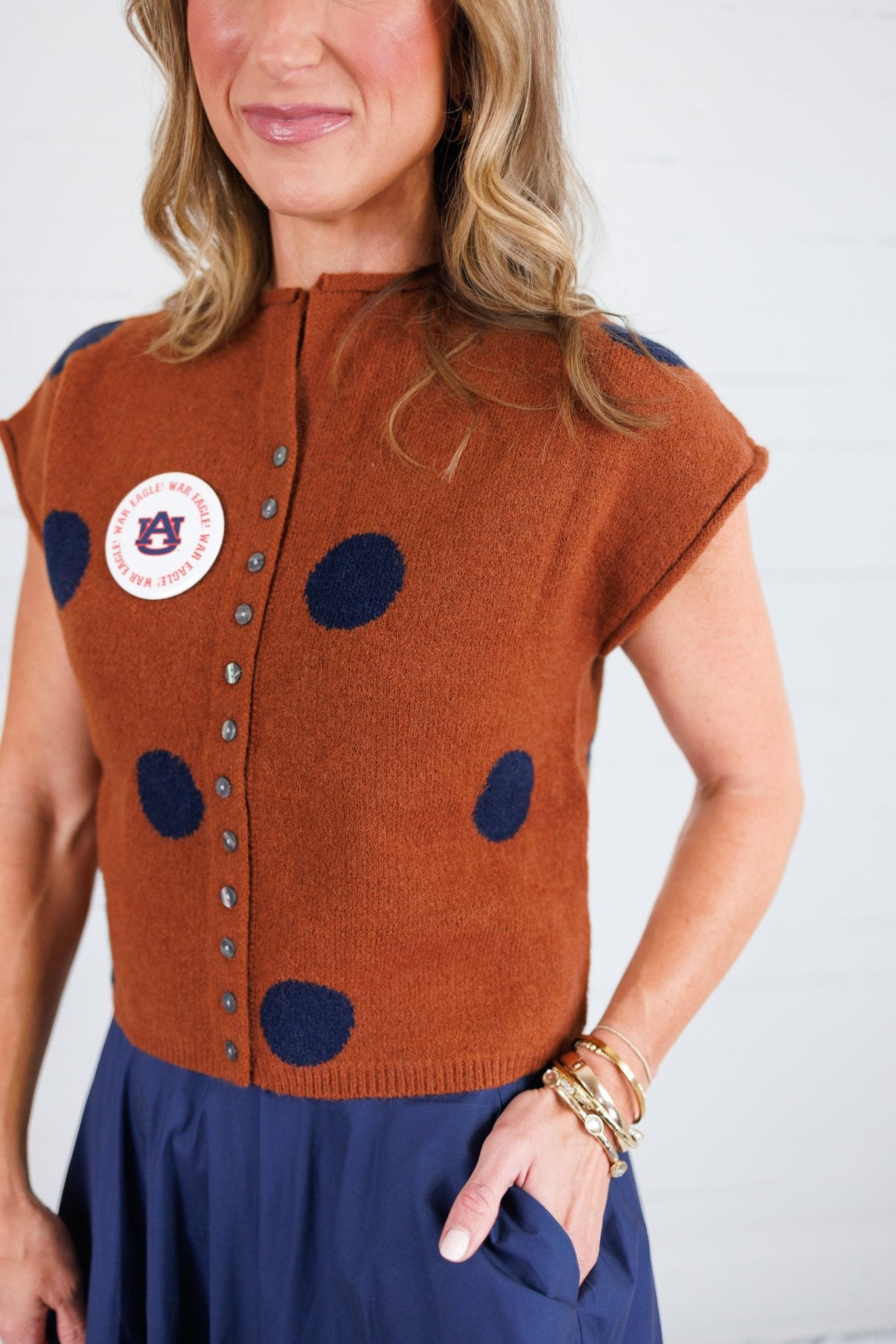 Paschal Rust + Navy Dot Cap Sleeve Sweater Entro